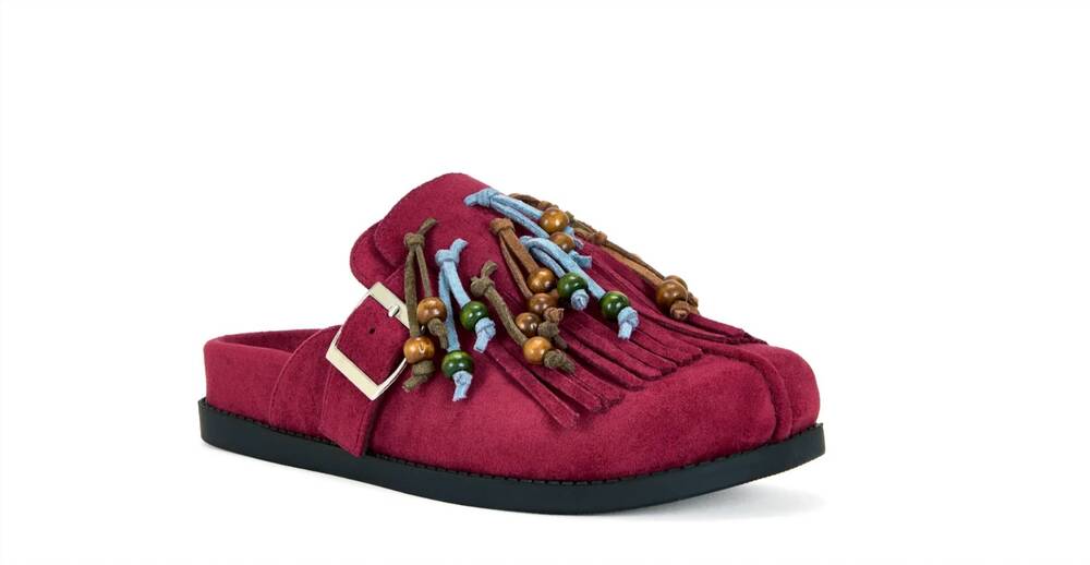 NEW AZALEA WANG women's abeille tassel beaded clogs in red